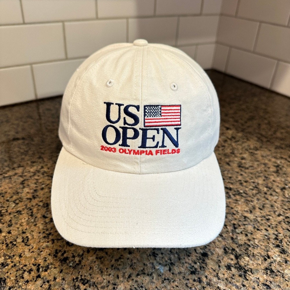 Vtg US Open Golf 2003 Olympia Fields USGA Adjustable Dad Hat Mens OS Beige